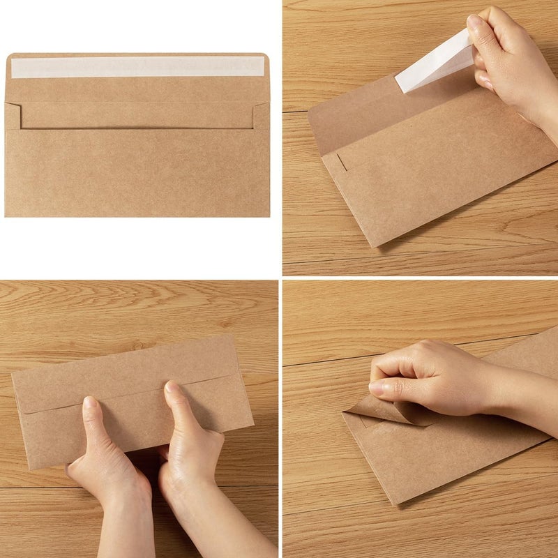 Wishop 100 Pack Colorful #10 Business Envelopes Self Seal Standard Envelopes for Office Checks, Business, Letter Mailing Invoices, 4.13 x 9.49 Inches (Brown) - Image 3